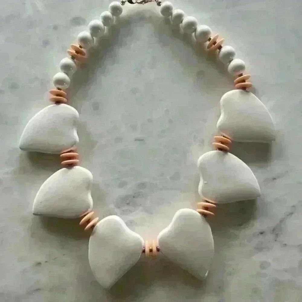 Ceramic Leaf Shaped Statement Necklace Japan 70’s… - image 5